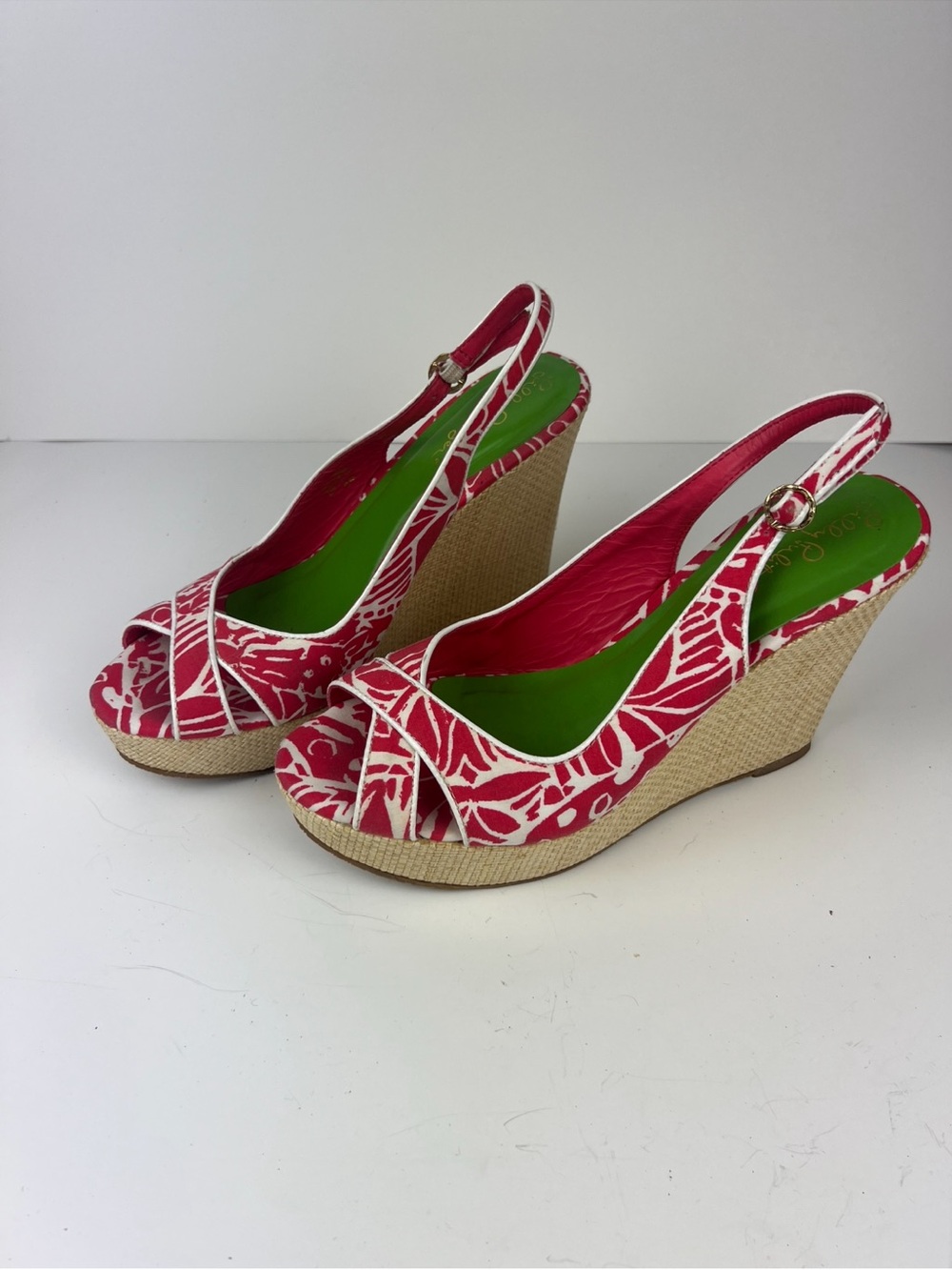 Lilly Pulitzer Pink Open Toe Slingback Platform Wedge